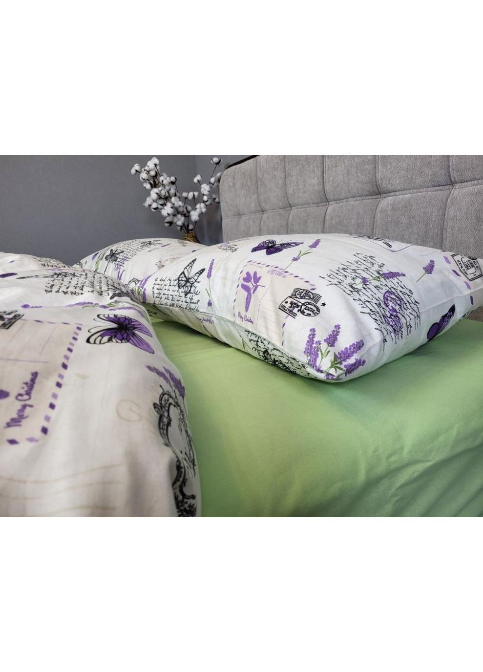 Постельное белье Открытка/салатовый, фланель(байка) Семейный размер, наволочки 70/70 No Brand (363190468)