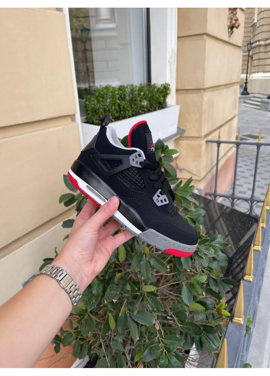 КРОССОВКИ ЖЕНСКИЕ NIKE AIR JORDAN RETRO 4 BLACK GREY RED НАЙК АИР ДЖОРДАН No Brand серые демисезоны (367170837)