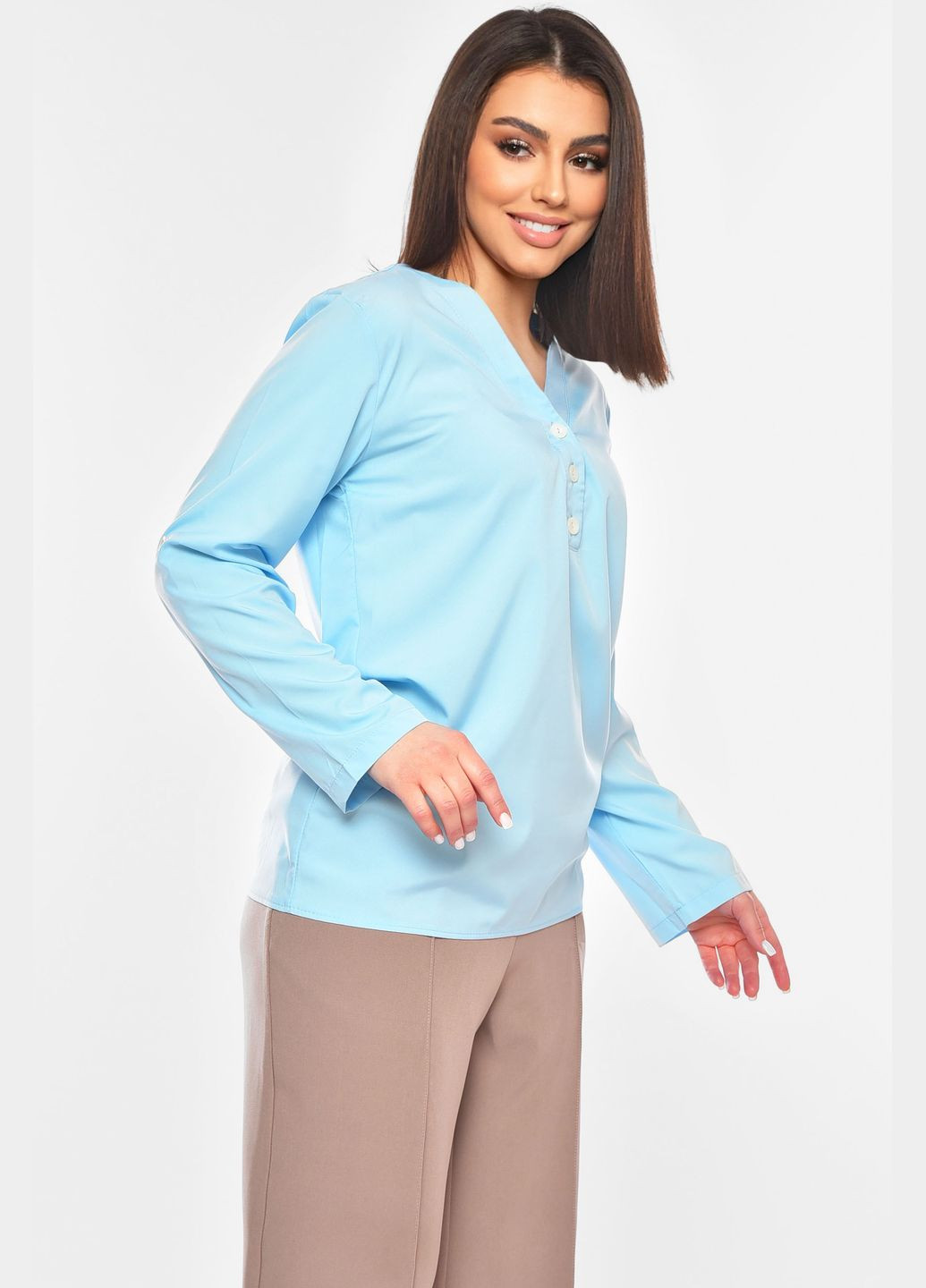 Блакитна рубашка жіноча бакитного кольору з баскою Let's Shop