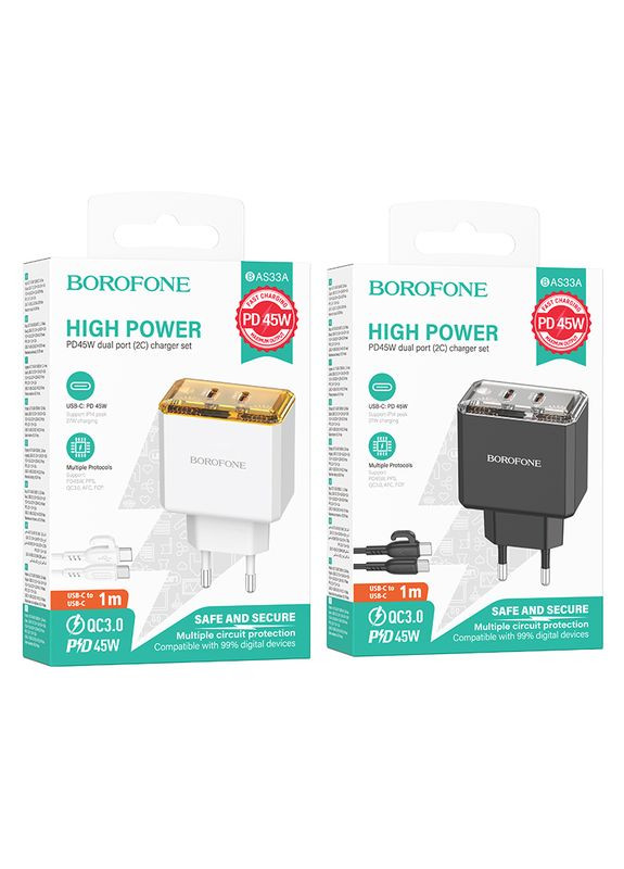 Сетевое зарядное устройство BAS33A 2USB-C PD/QC45W Type-C to Type-C Borofone (337993712)