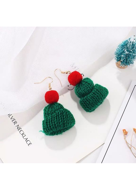 Серьги/сережки Шапочки вязанные, зимние новогодние «Winter mood» (зелено-красный) China (366874288)