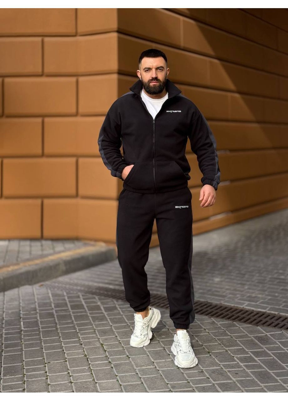 Чорний зимній чоловічий теплий костюм брючний No Brand