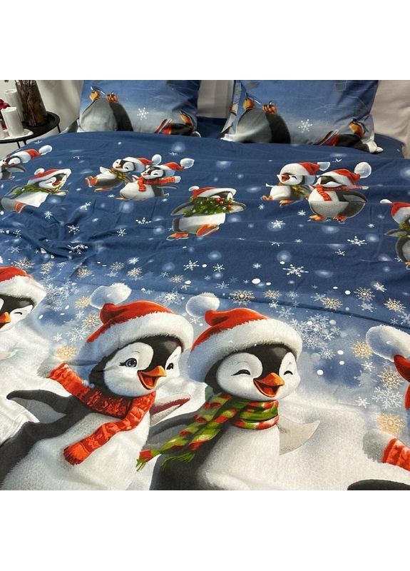 Зимова постільна білизна фланель (байка) півтораспальний розмір синього кольору - м'якість, тепло та новорічний настрій! No Brand (370278924)