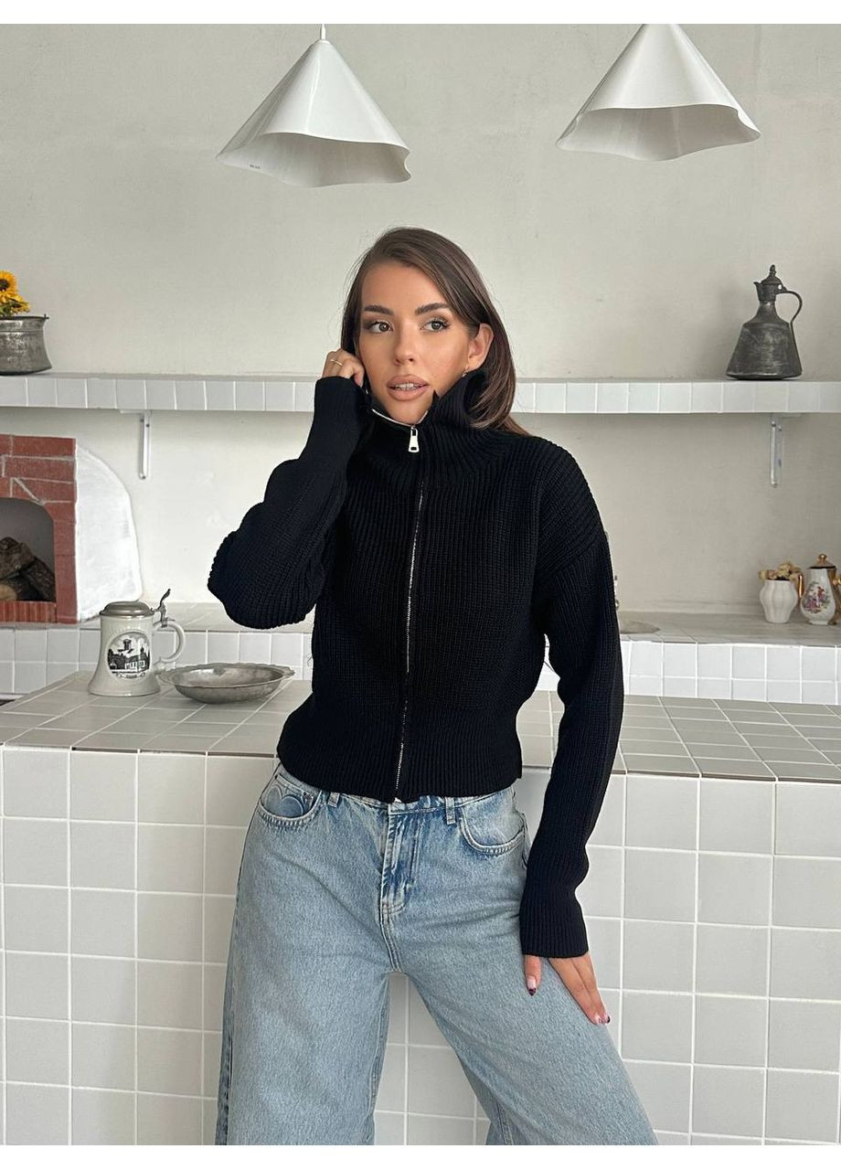 Чорний демісезонний стильний светр зі змійкою (туреччина) — топ продаж, заміри в описі DK/DL Мода без кордонів