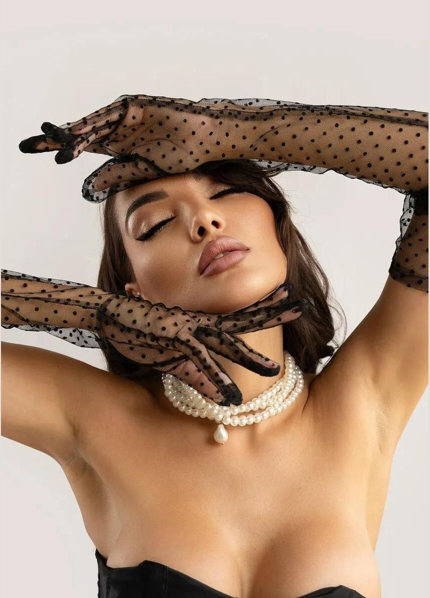 Жіночі фатинові рукавички в горошок довгі елегантні аксесуари на фотосесію з фатину в дрібний горох one size Cindylove (329901338)