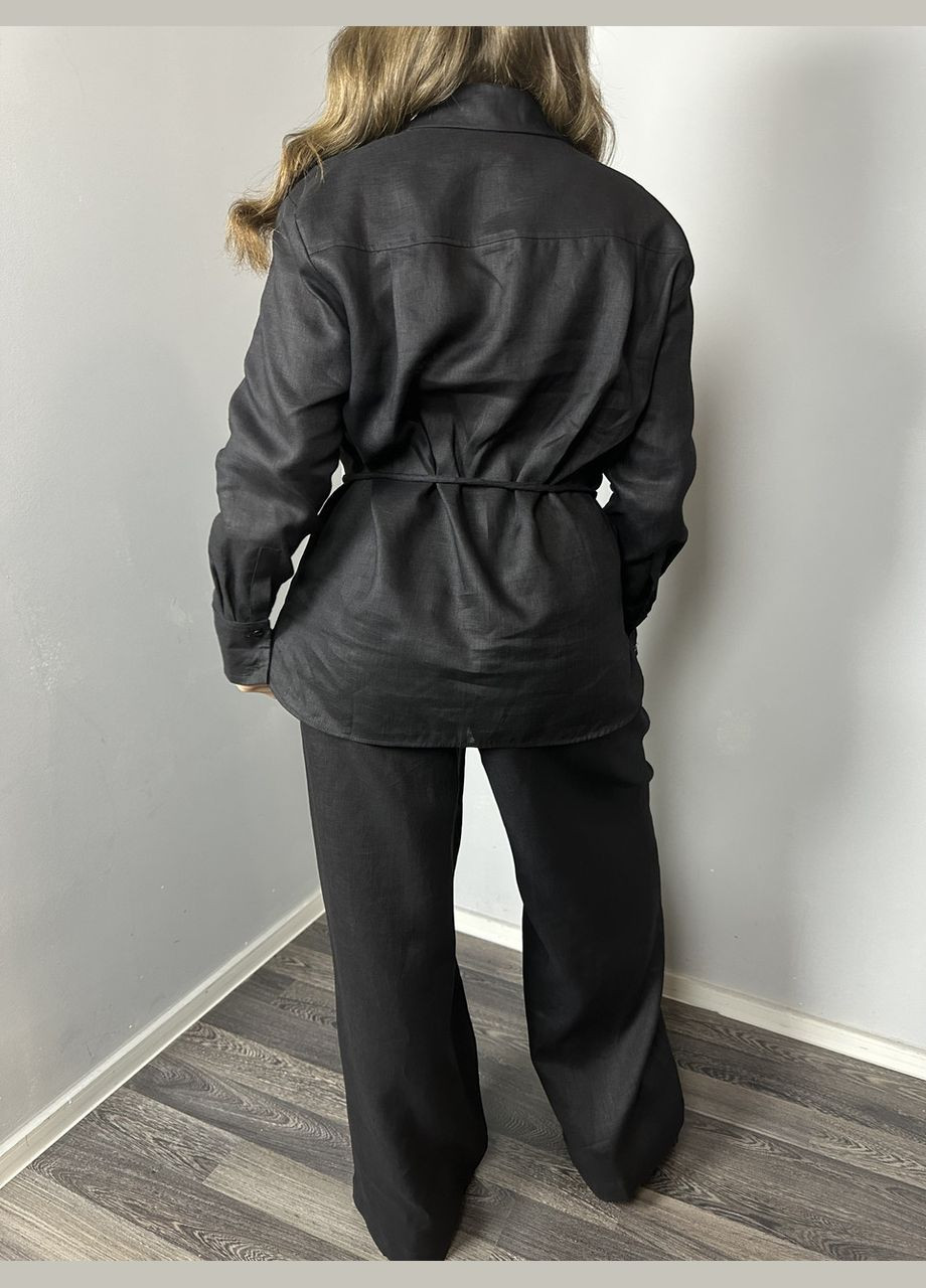 Чорна демісезонна блуза жіноча лляна базова чорна напівбатал mktrg3579-2 Modna KAZKA