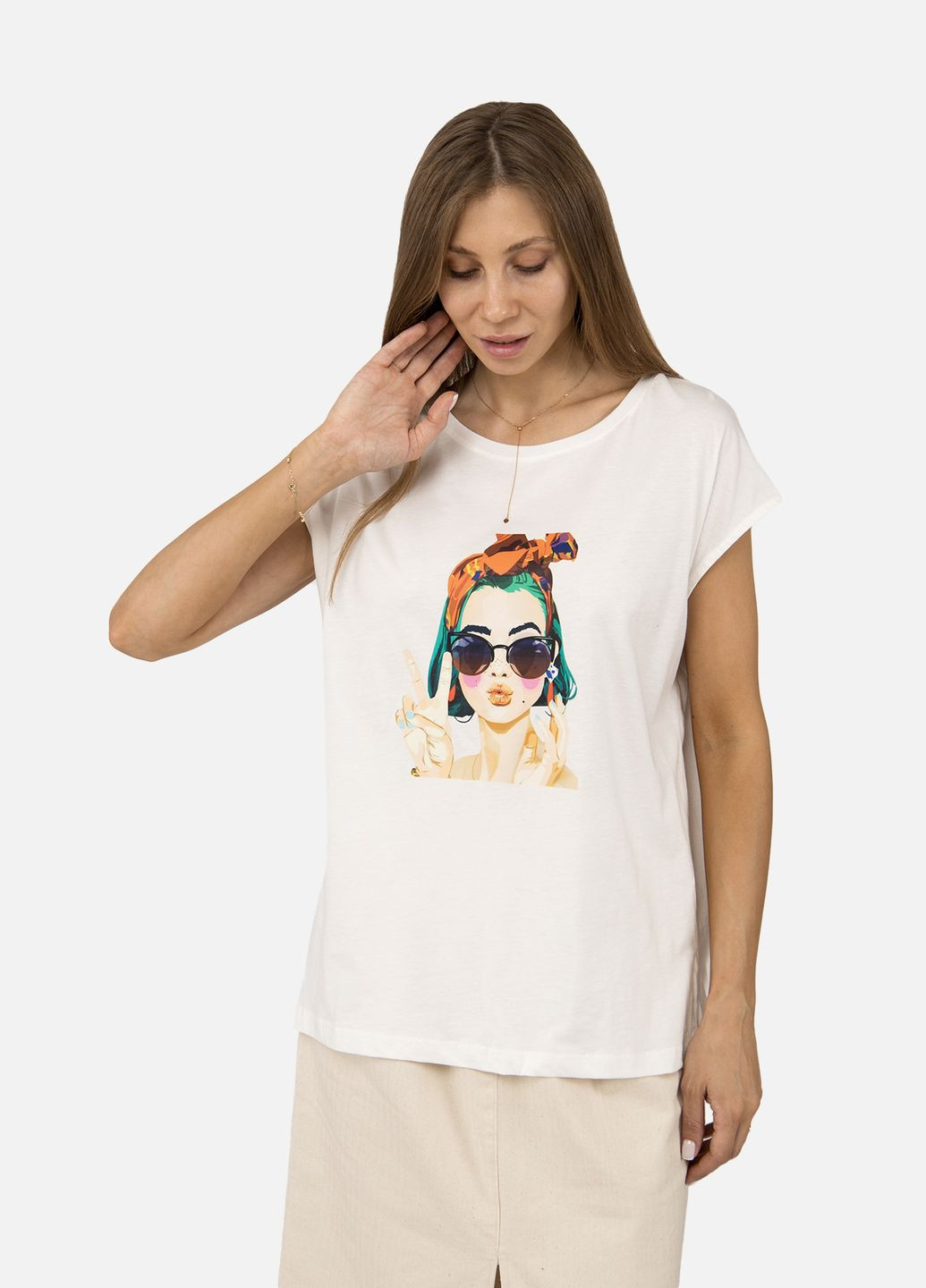 Жіноча футболка з коротким рукавом колір молочний ЦБ-00254778 Bebe Plus - (307362276)