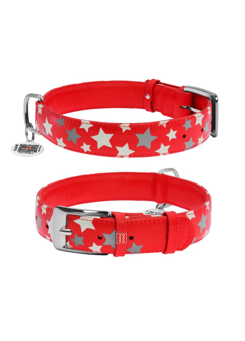 Нашийник для собак шкіряний Glamour візерунок "Зірочка" світний/світловідбивний Ш 35 мм Дл 46-60 см WAUDOG (323159777)