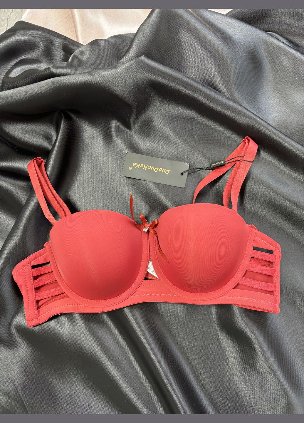 Бордовий балконет бюстгальтер Duoduokeke з кісточками