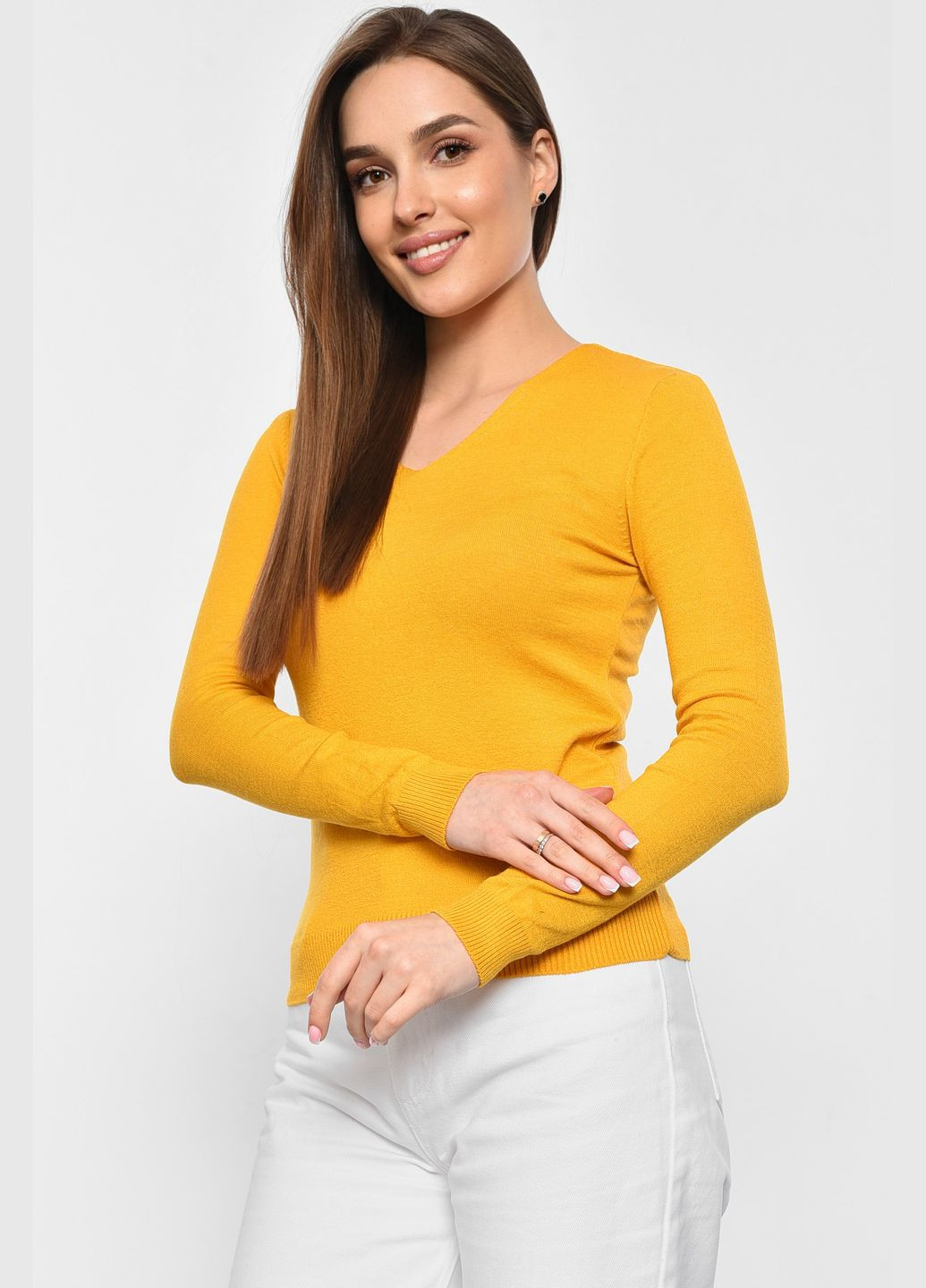Горчичный демисезонный кофта женская горчичного цвета пуловер Let's Shop