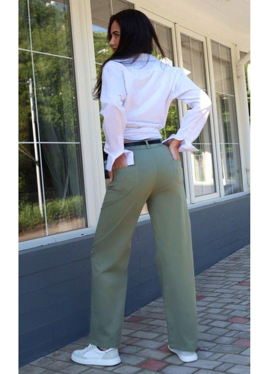 Штани жіночі з ремінцем оливкові Jinbaolai (307392812)