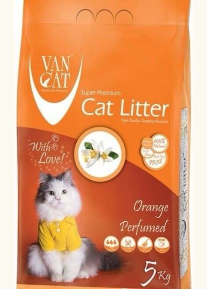 Бентонитовый наполнитель для котов Orange комкующийся 3-5 мм с ароматом апельсина 5 кг (55446) Van Cat (278308229)