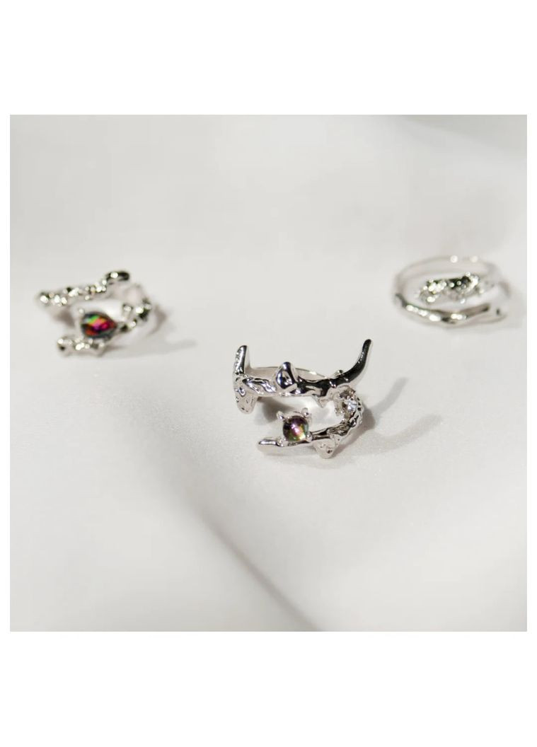 Каблучки набір трьох з кристаликами що переливаються колечка ельфійський альт ретро стиль унісекс сріблясті парні y2k химерні No Brand (361849859)