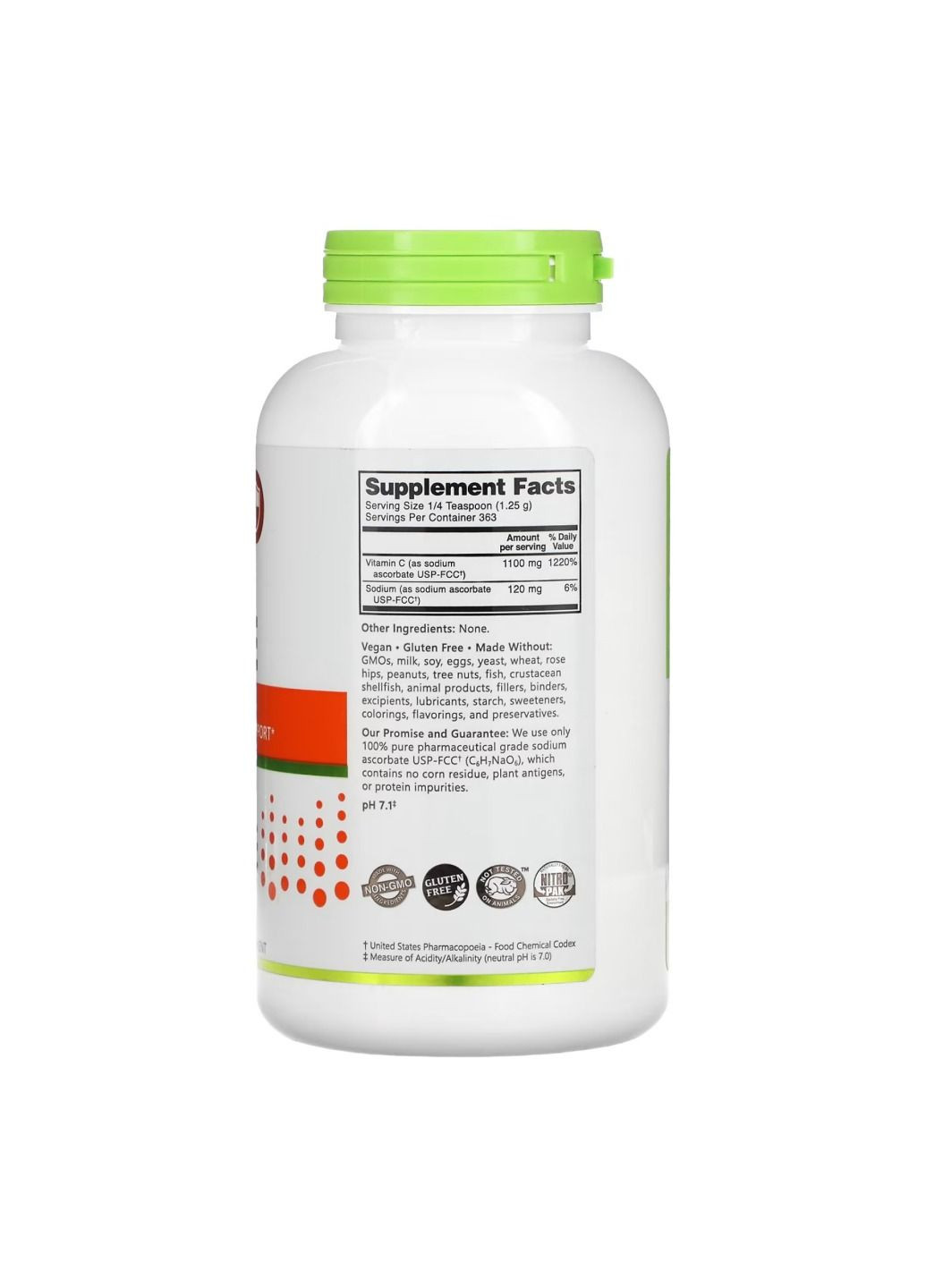 Аскорбат натрію, Sodium Ascorbate Powder - 454g NutriBiotic (280899611)