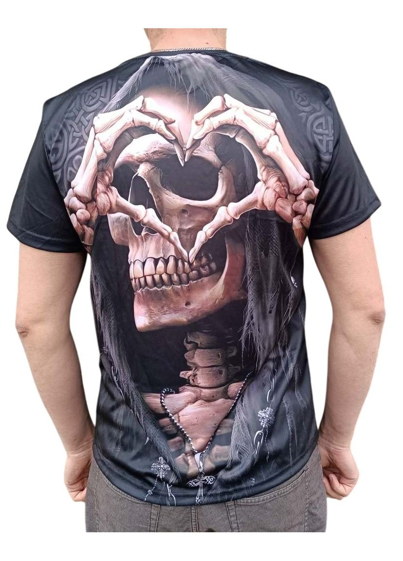 Чорна футболка з черепом серце розмір l No Brand