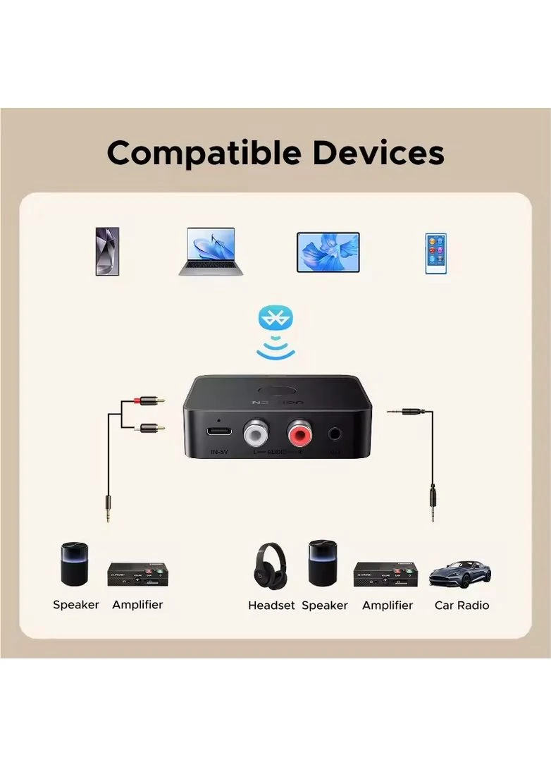 Bluetooth-приймач BT505 Hi-Res Audio LDAC 2RCA+3.5mm 15 год 24bit/96kHz чорний (55545) Ugreen (390446097)