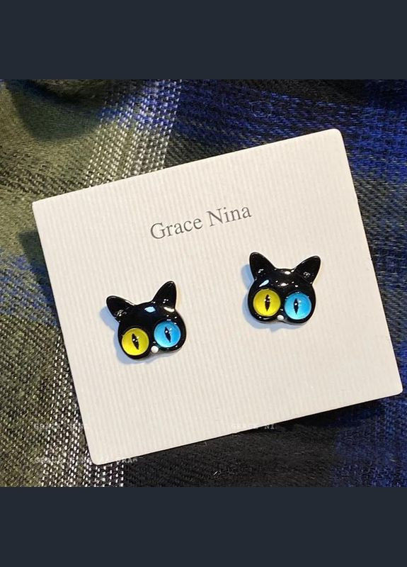 Сережки "котики" чорні з жовто-блакитними очима, сережки, сережки з чорними котиками Fashion Jewelry (337718780)