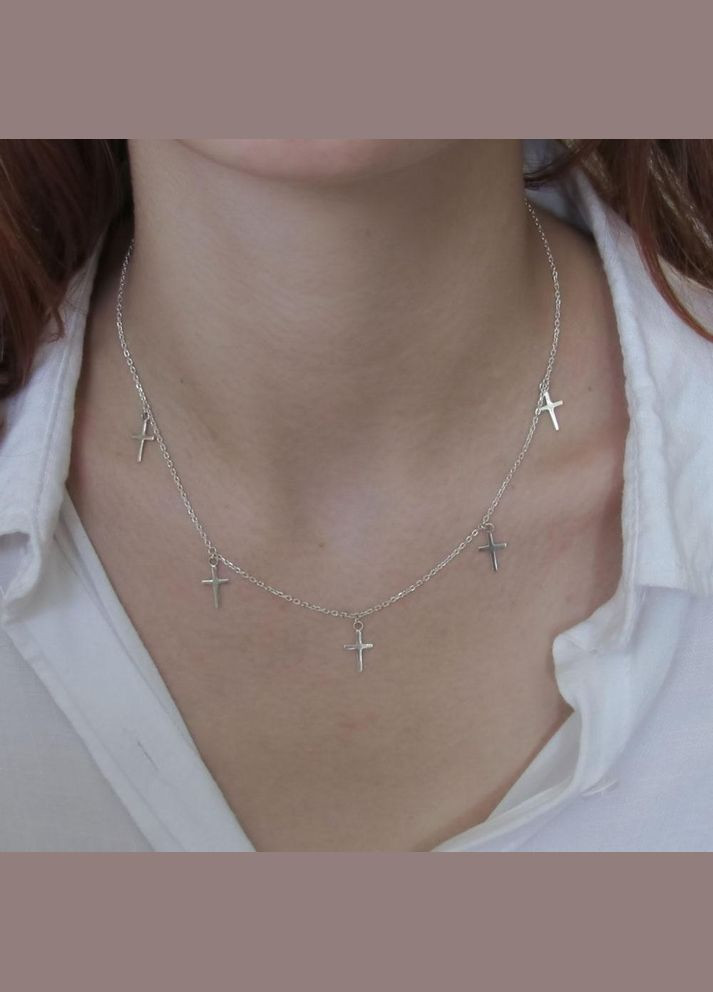 Серебряное колье "Крестики" No Brand (350667147)