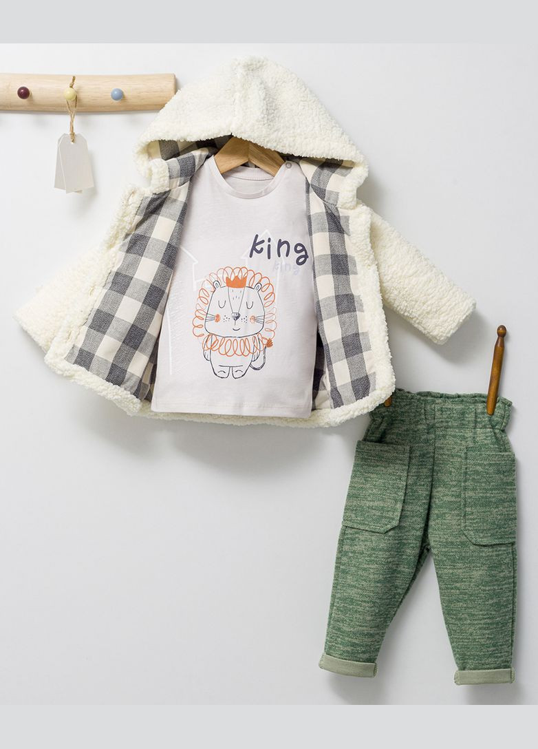 Кремовий демісезонний кофта + футболка з довгим рукавом + брюки 4476 кремовий і меланж зелений Tongs