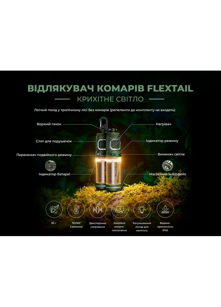 Фумигатор-фонарь кемпинговый Tiny Repel S, зеленый Flextail (386625688)