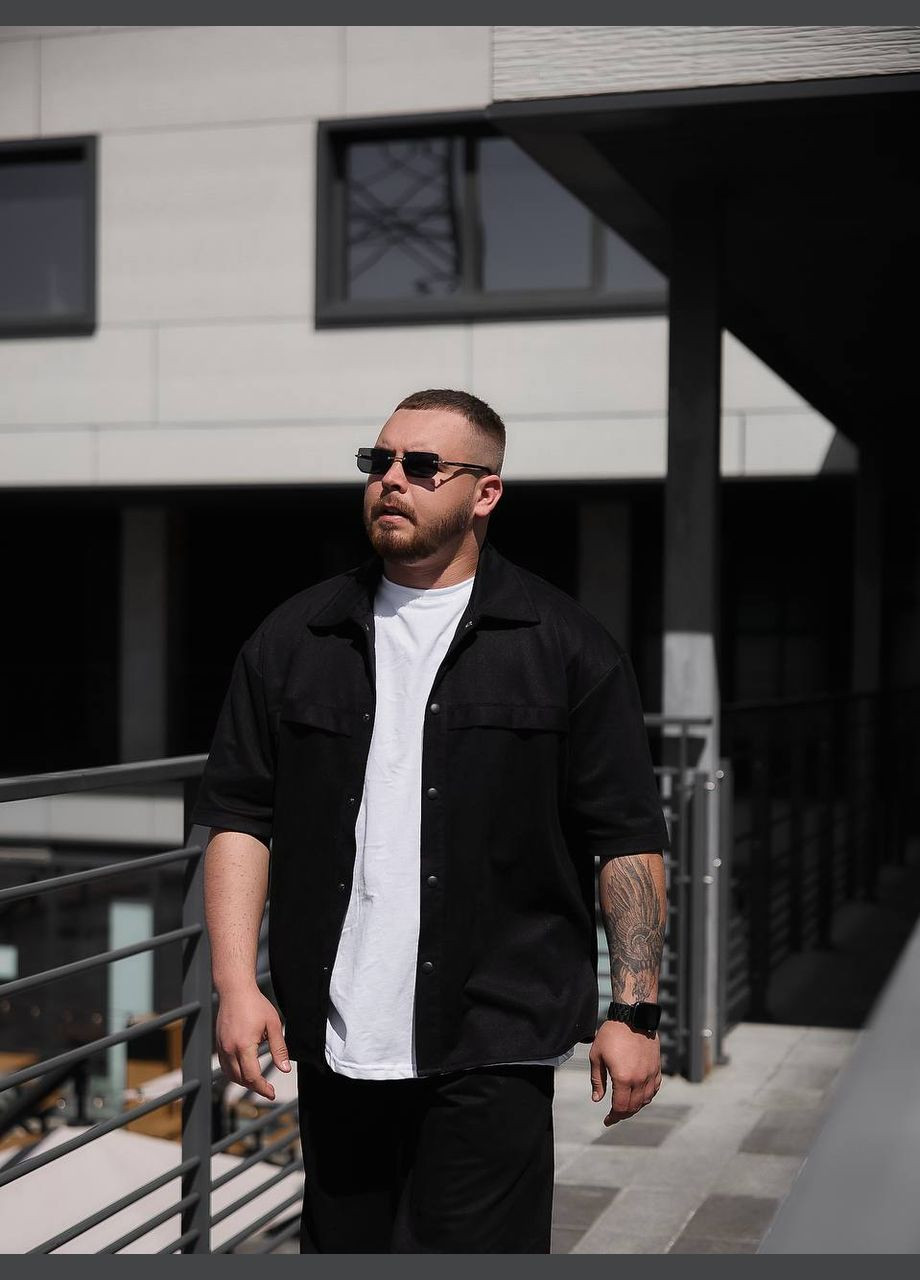 Чорний літній трендовий літній костюм з шортами, з сорочкою No Brand