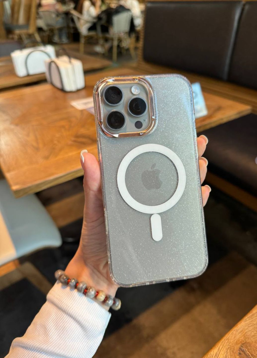 Чехол силиконовый для iPhone 16 Pro Max блестящий прозрачный Magsafe / чехол айфон 16 про макс белый магсейф No Brand (328443248)