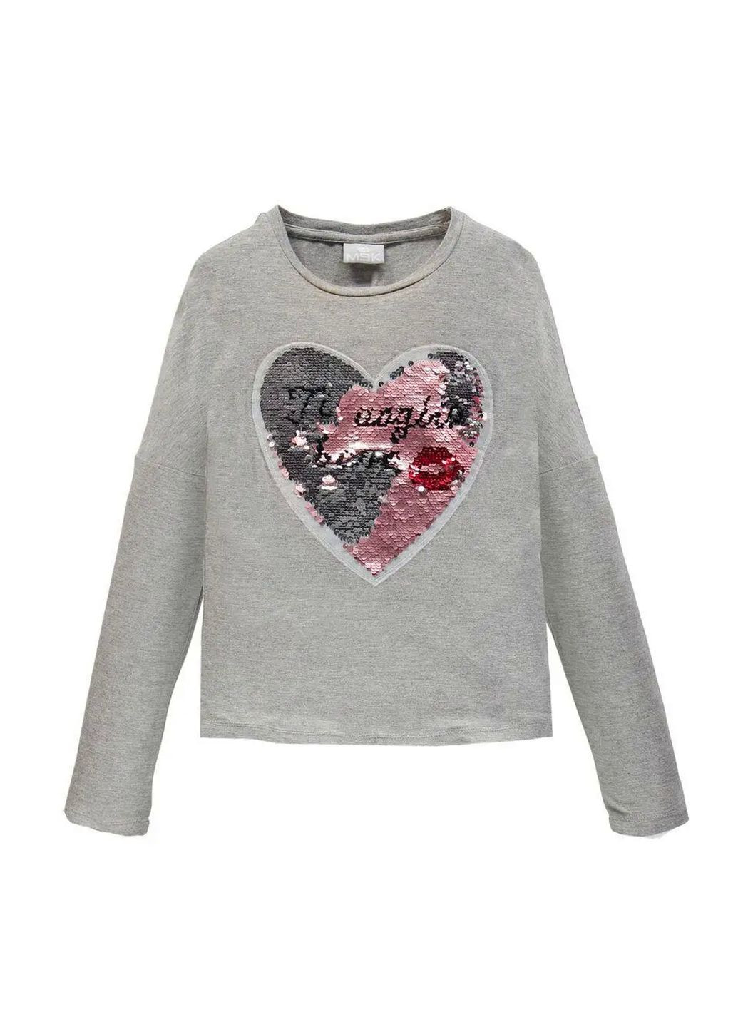 Лонгслів з паєтками для дівчинки 183MIFL007-845 сірий MEK (328288128)