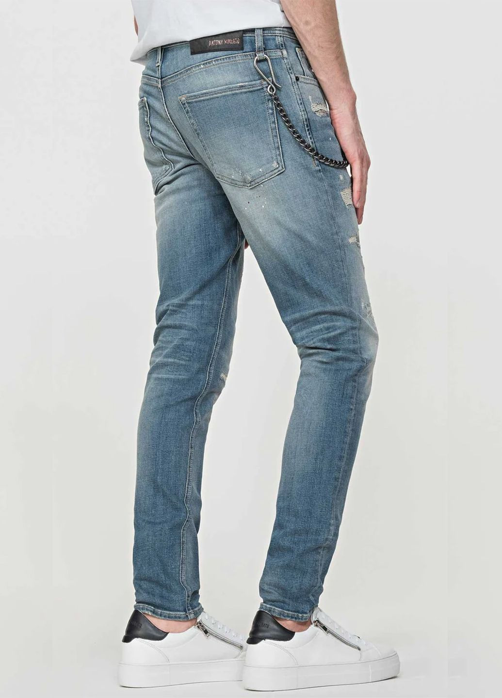 Голубые летние слим, зауженные мужские голубые джинсы slim fit Antony Morato