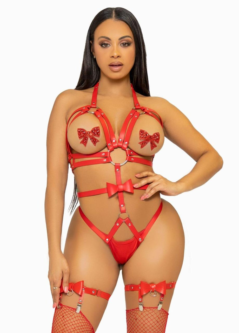 Leg Avenue Studded O-ring harness teddy Red M No Brand (303882222)