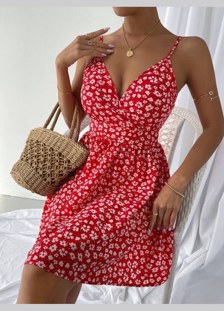 Червона повсякденний сукня DK/DL Мода без кордонів з квітковим принтом
