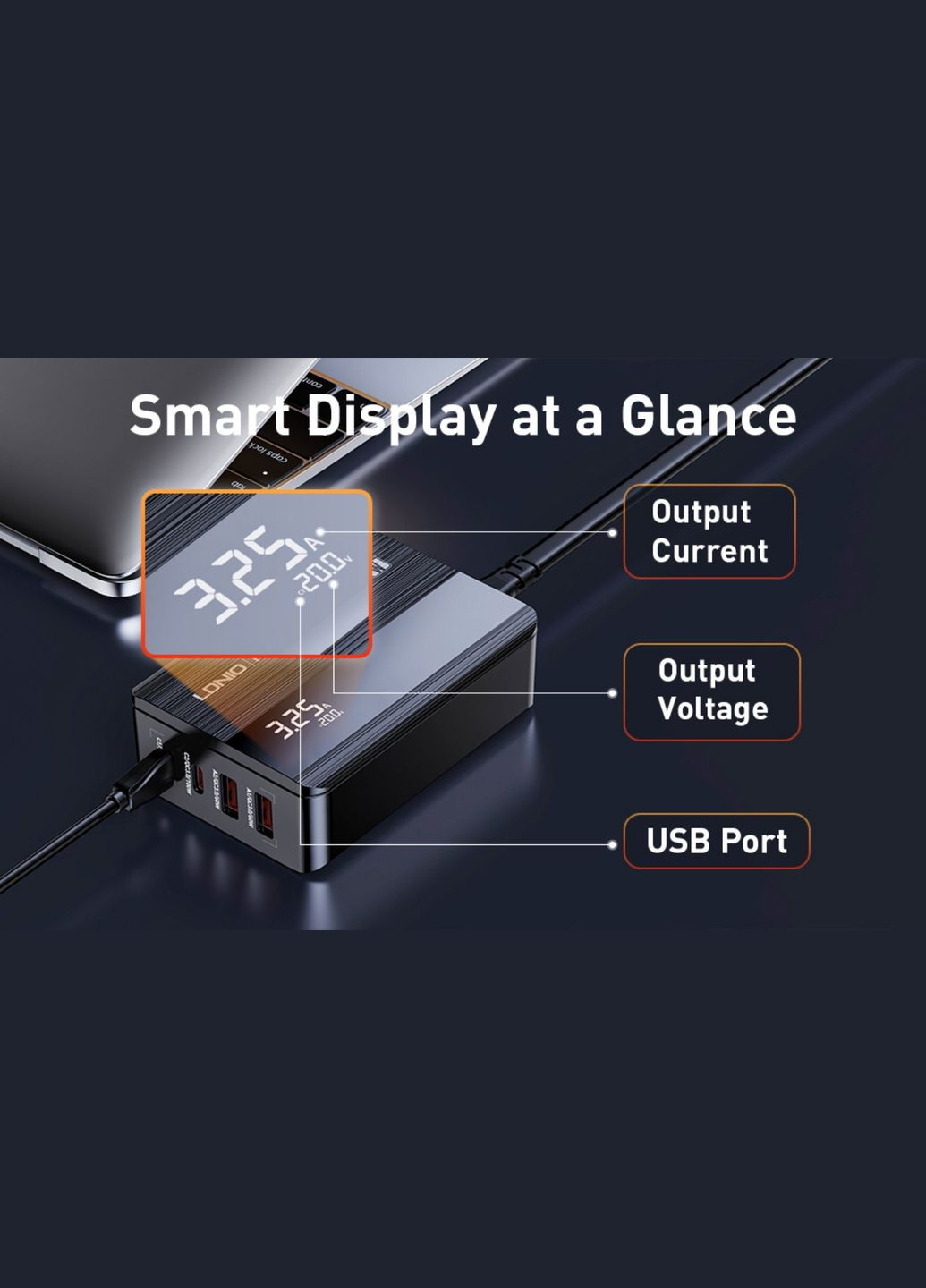 LDNIO A4809C: Потужний 4-портовий зарядний пристрій 100 Вт з технологією GaN та LED-екраном No Brand (326568957)