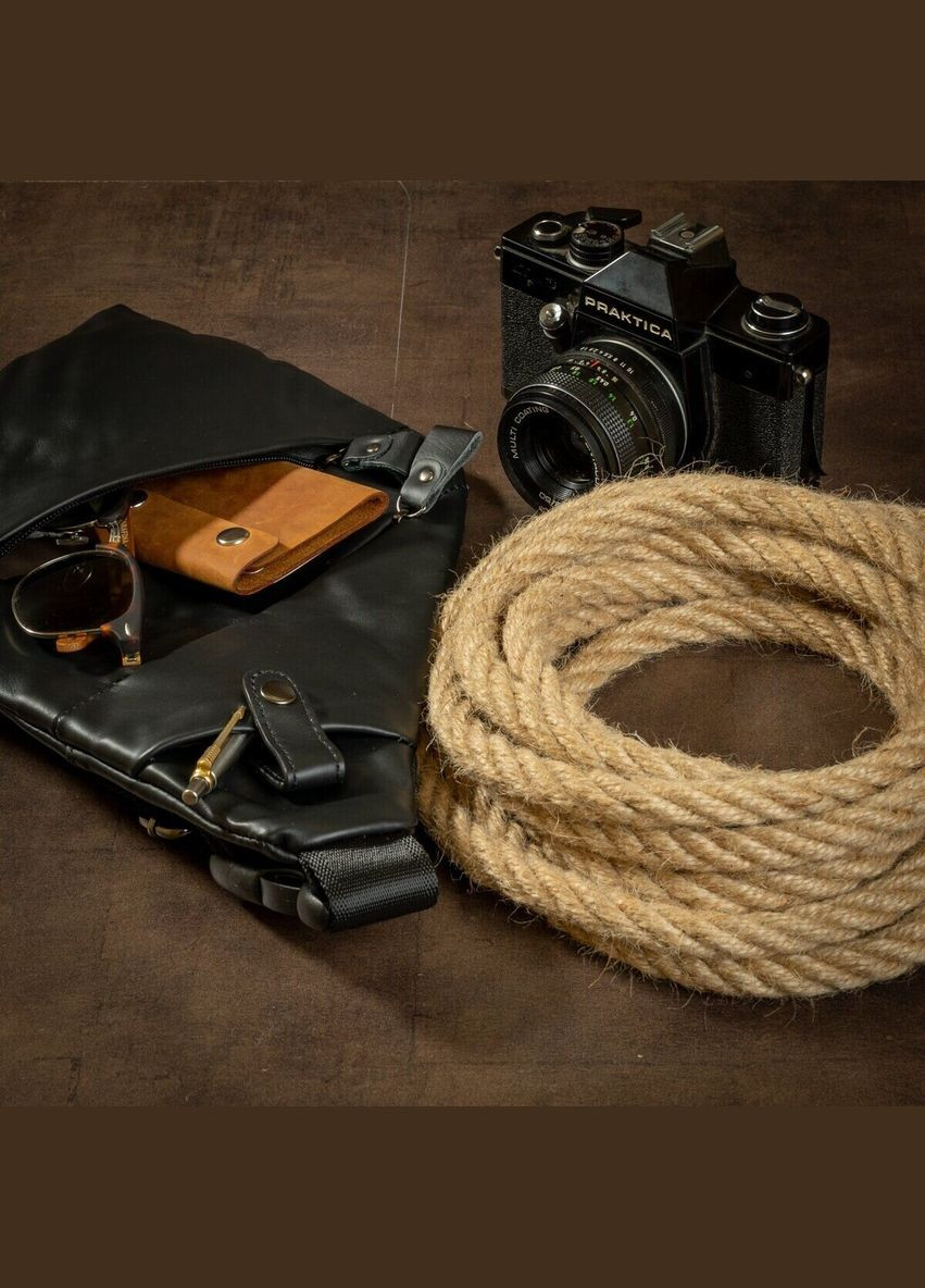 Мужская сумка через плечо из натуральной кожи с боковой молнией Vintage черная (sku_14997) No Brand (328922439)