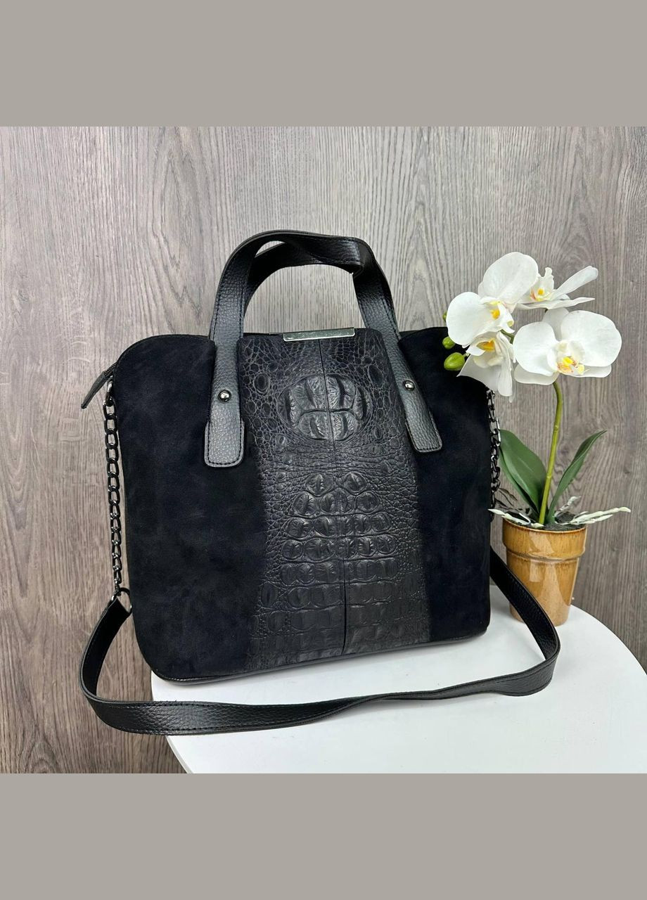 Замшевая женская сумка под рептилию, мягкая, с молнией, черная (sku_1212) No Brand (330576737)