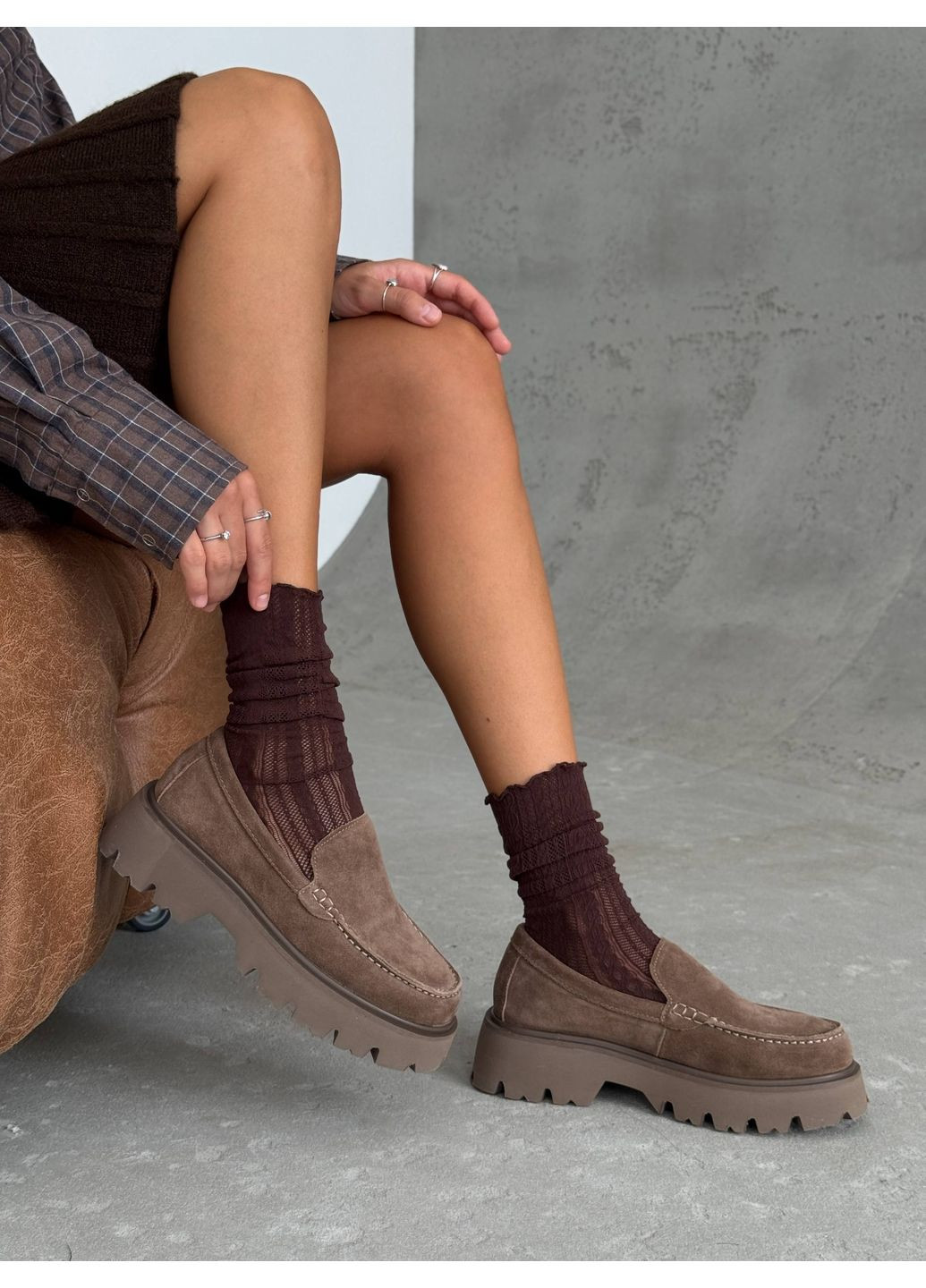 Helen Лоферы на высокой подошве коричневый з натуральная замша, украина — (360869268)