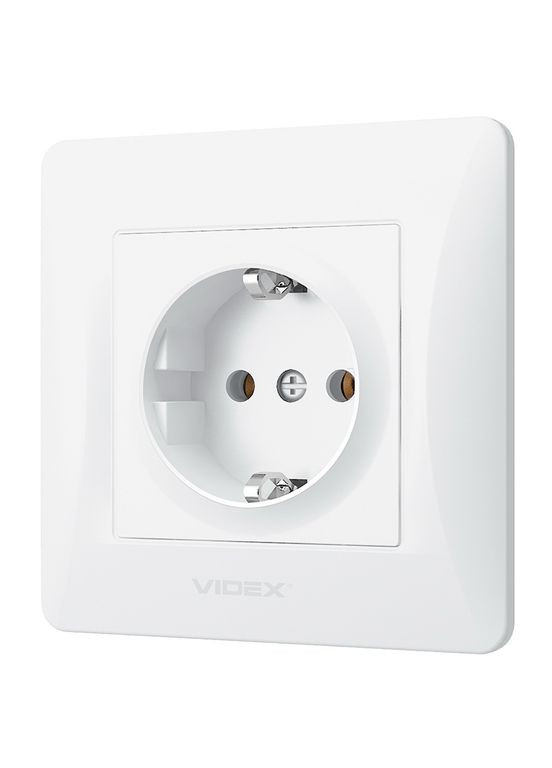 Одинарна розетка із заземленням та підвищеною вогнетривкістю BINERA VF-BNSK1G-W біла Videx (282312711)