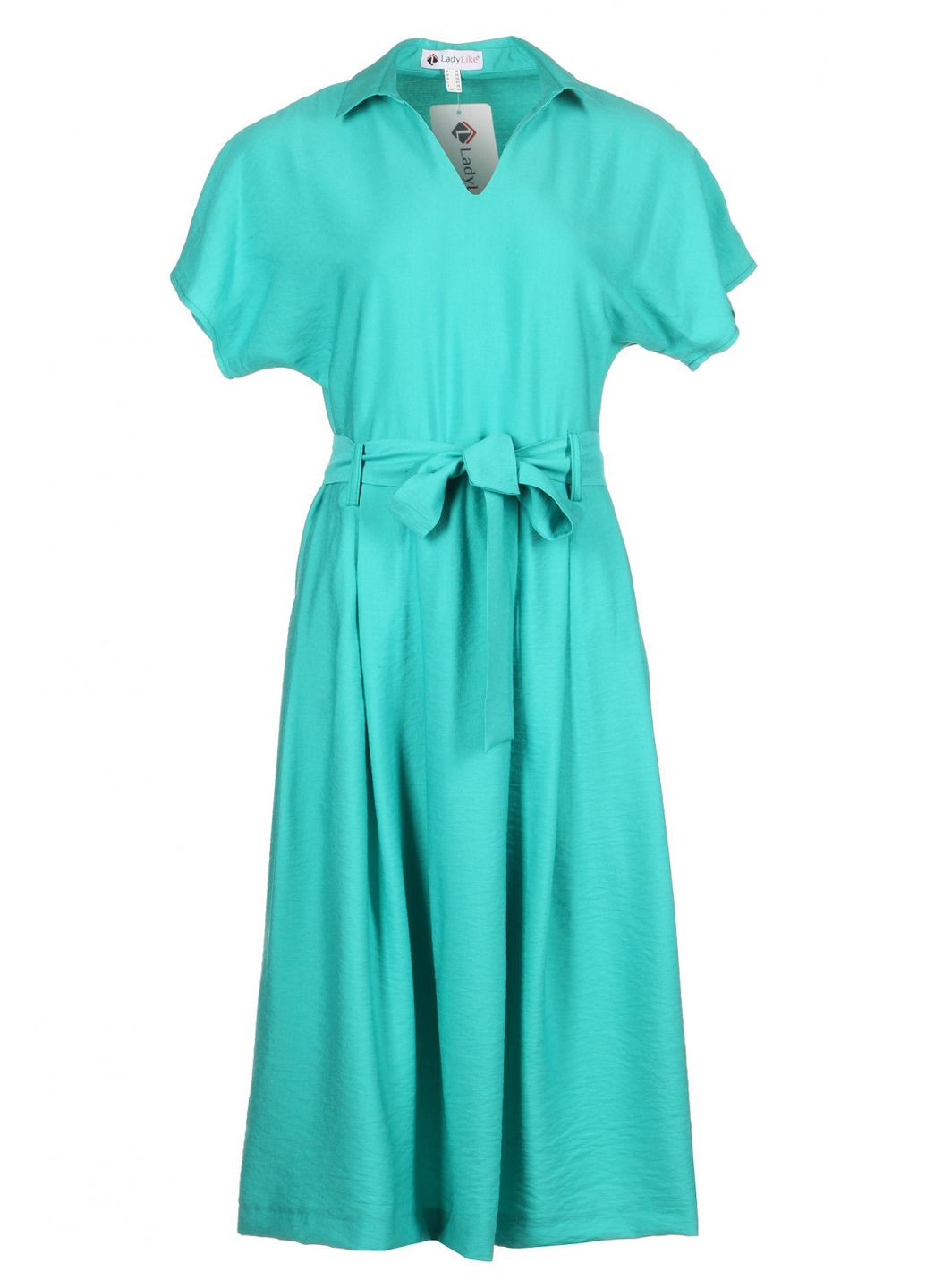 Бирюзовое повседневный платье льняное со складками (ll143350047) LadyLike