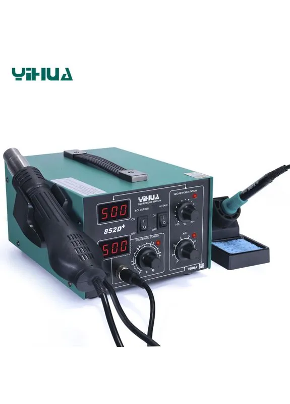 Паяльна станція 2 в 1 852D+ FAN / паяльник 50 Вт + термофен 650 Вт / LED дисплей / 3 насадки Yihua (381575970)