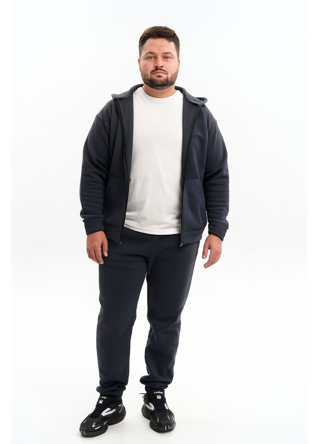 Чоловічий теплий спортивний костюм Великого розміру на блискавці з тринитки на флісі, графіт No Brand (365830125)