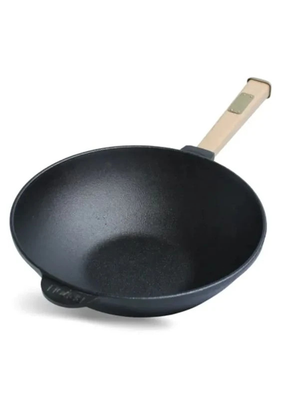 Сковорода чугунная WOK с деревянной ручкой 2,2 л 240х70 мм (W24H) Brizoll (396987116)
