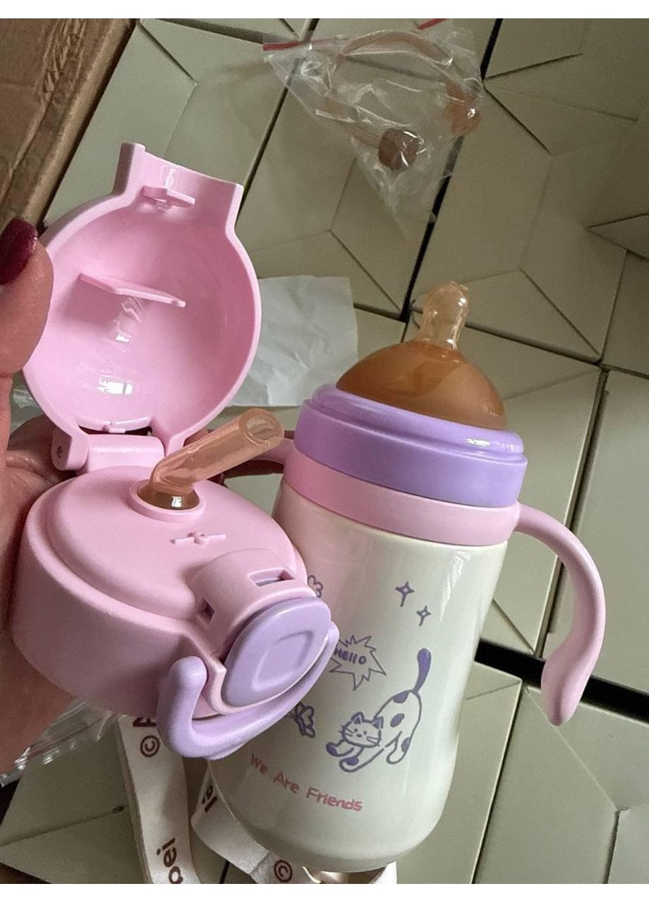 Термос детский с ручками, с соской, с трубочкой Котик No Brand (372799160)