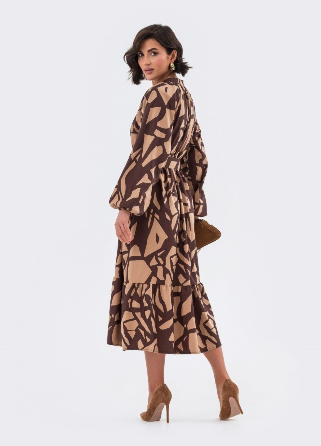 Бежева бежева сукня з принтом та поясом Dressa