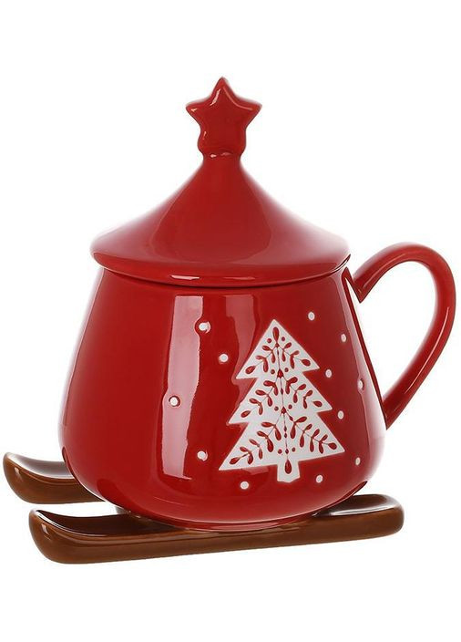 Чашка різдвяна порцелянова "Сані Санти" 300мл з кришкою BonaDi (330135410)