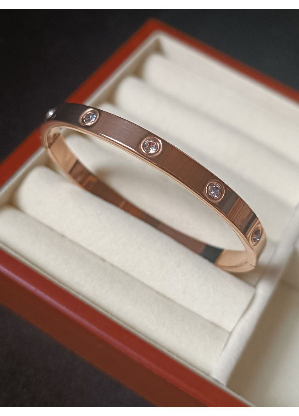 Браслет жіночий із медичної сталі рожеве золото з камінням No Brand (368713770)