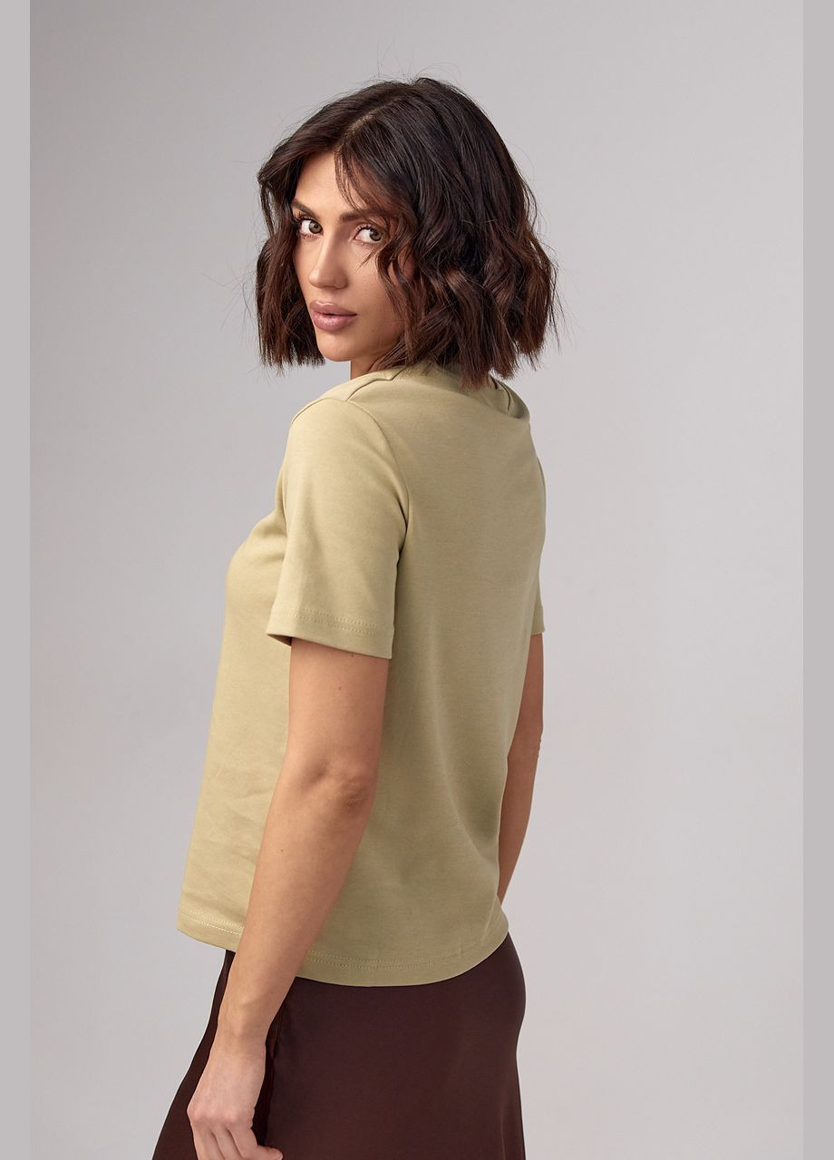 Горчичная летняя базовая однотонная женская футболка - горчичный Lurex