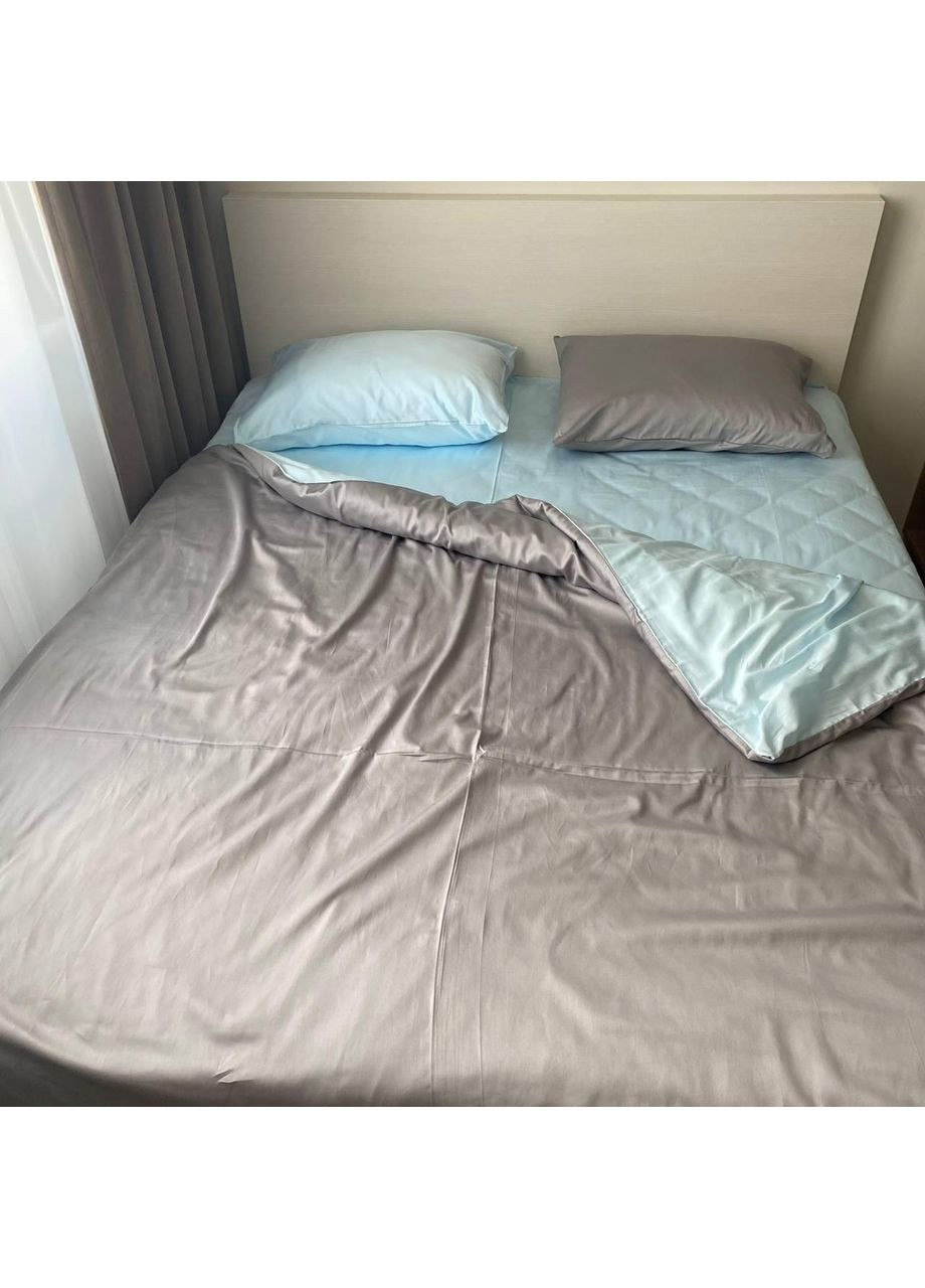 Постільна білизна Сірий + Голубий, сатин PREMIUM Двухспальний розмір, наволочки 70/70 No Brand (364218790)
