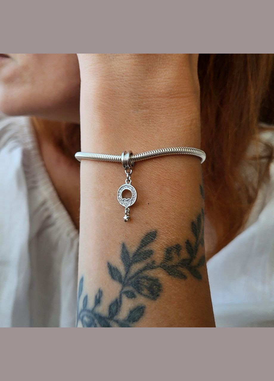 Серебряный шарм с подвеской на браслет Круг и Звезда в камнях серебро 925 пробы Родированное 834р No Brand (306741584)