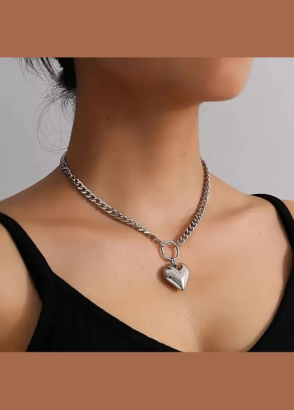 Кулон-подвеска Сердце из нержавеющей стали женская серебристая 46 см 2 см Liresmina Jewelry (331899483)