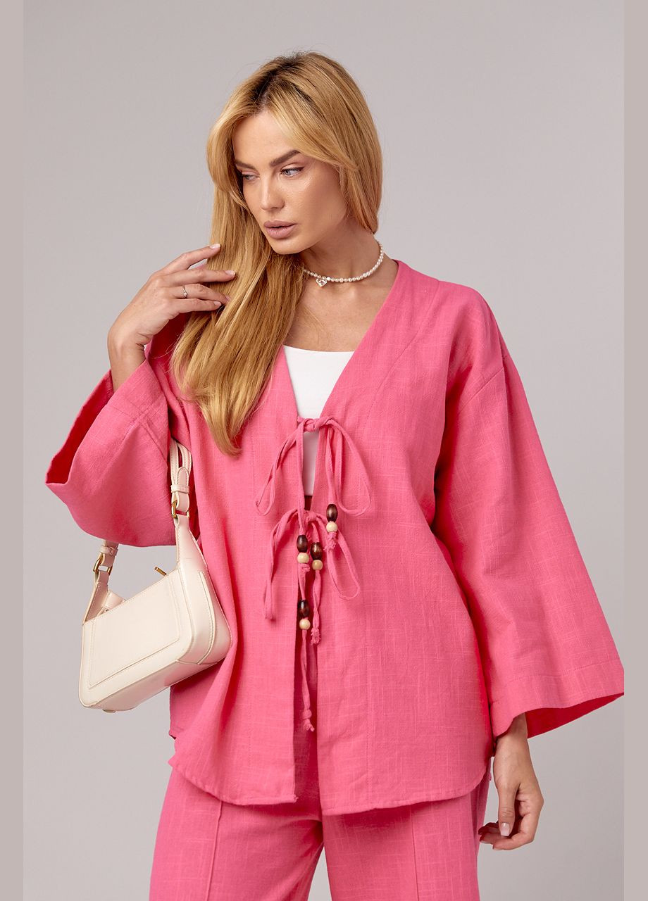 Льняной костюм с прямыми штанами и рубашкой на завязках Lurex (296471264)