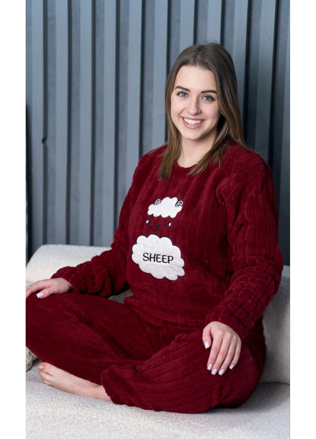 Червона зимня піжама пухнаста жіноча з кофтою та штанами, туреччина кофта + брюки Sude