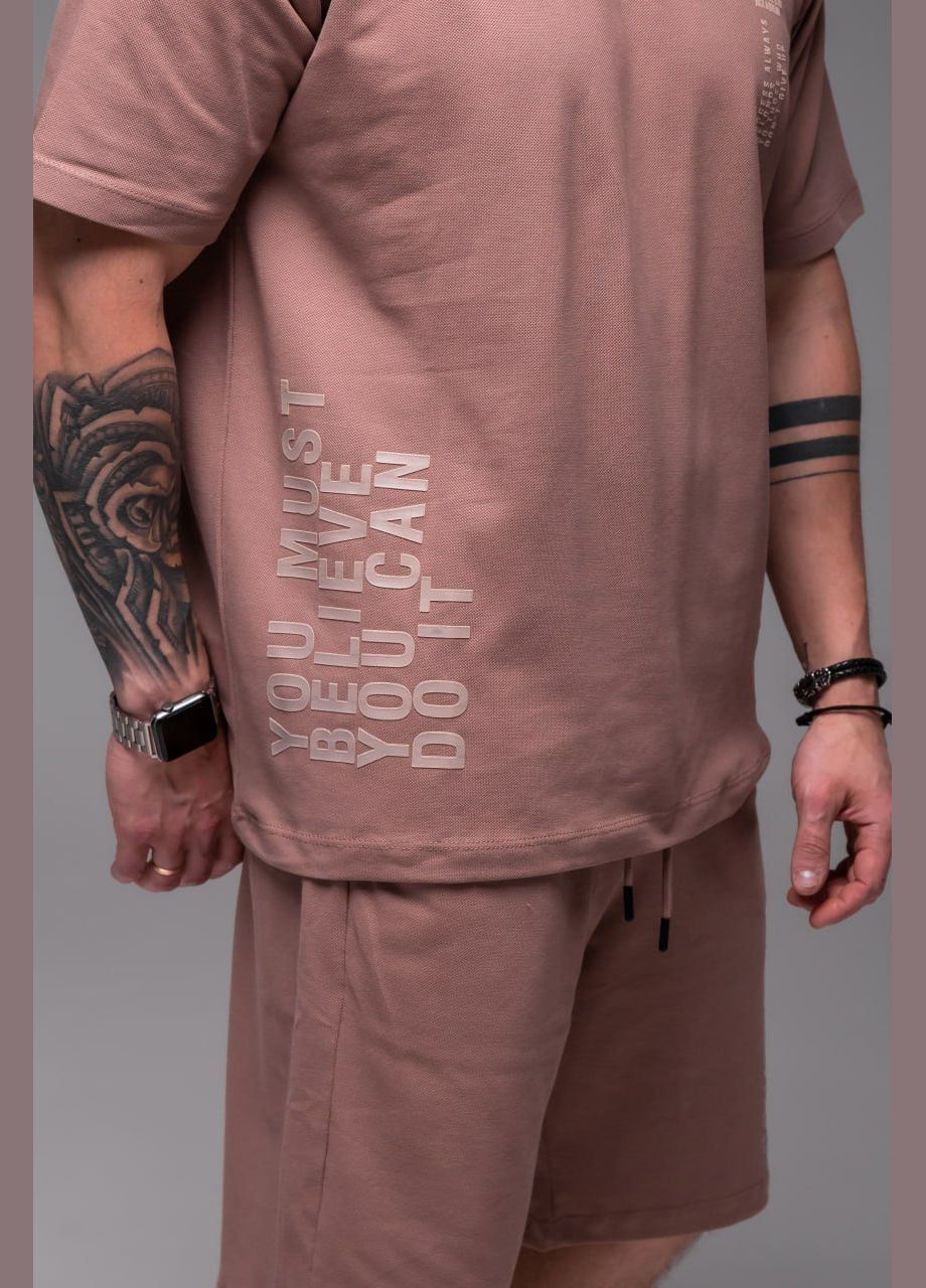 Темно-бежевый летний мужской летний костюм с шортами Vakko